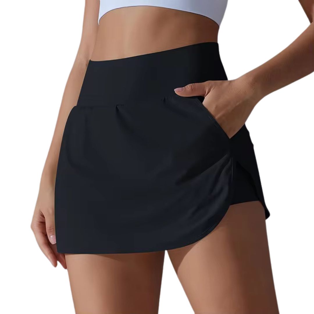Women's Athletic Skirt with Built-In Shorts [Black | Pink] image 4