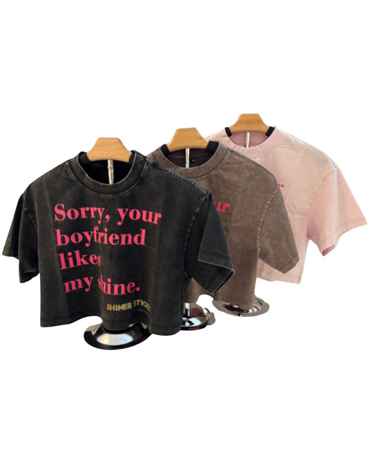 "Sorry, Your Boyfriend Likes My Shine" Crop Top [Black | Grey | Pink] image 0