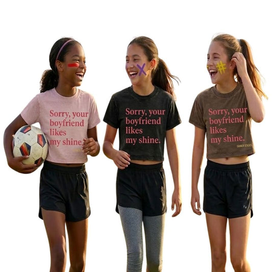 "Sorry, Your Boyfriend Likes My Shine" Crop Top [Black | Grey | Pink] image 1
