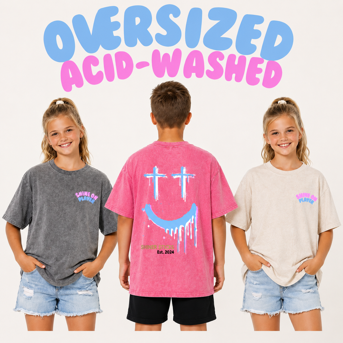 Oversized Acid-Washed Smiley Face Tshirt image 1