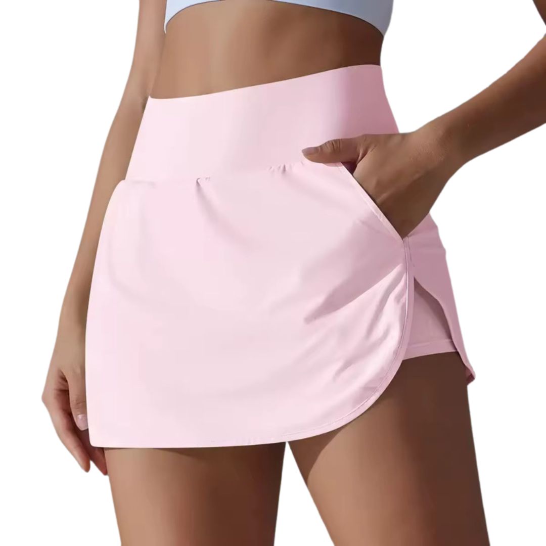 Women's Athletic Skirt with Built-In Shorts [Black | Pink] image 5