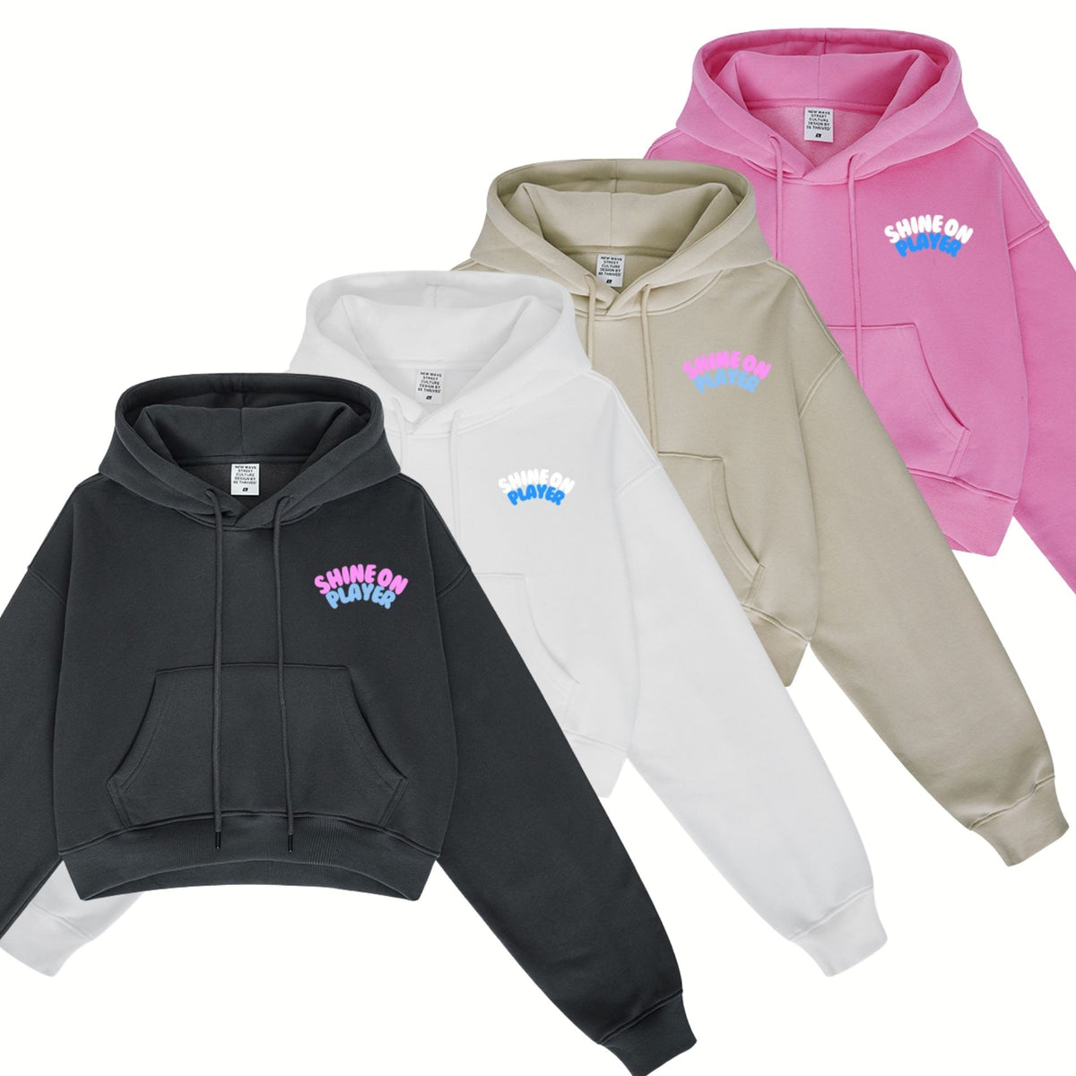 Fleece-Lined Cropped Hoodies [Dark Grey | White | Tan | Pink] image 0