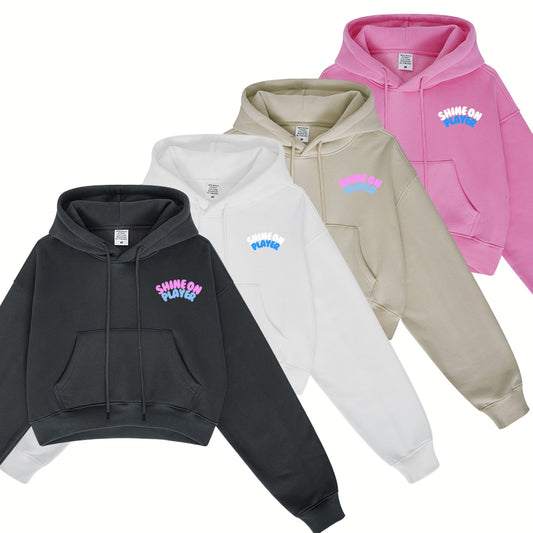 Fleece-Lined Cropped Hoodies [Dark Grey | White | Tan | Pink] image 0